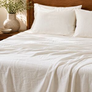 West Elm Queen Flat Sheet 100% Linen Bedding Neutral Ivory White Minimalist